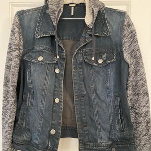 Free People distressed denim with sweatshirt details
